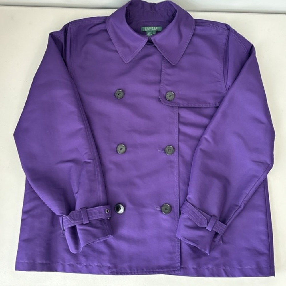 Lauren Ralph Lauren‎ LRL Womens Double Breasted Pea Coat Purple XL Rain Classic